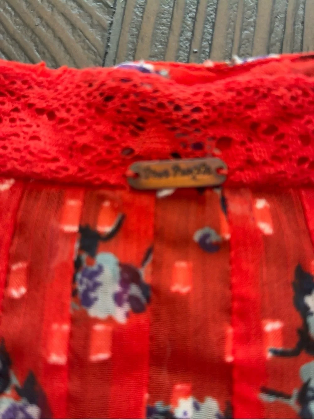 Free People Red Floral Pintuck Button-Front Blouse